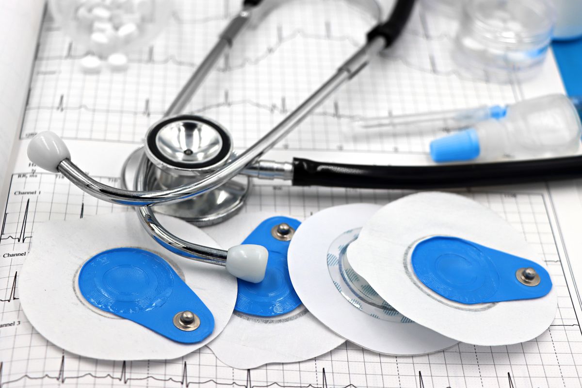 Stethoscope and ECG electrodes on an ECG printout